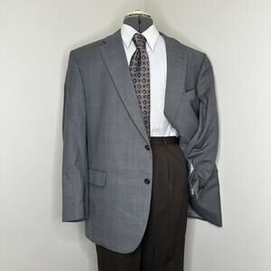 Jos A Bank Mens 44R Blazer Gray Plaid Wool Silk 2XL 48" Sport Coat Suit Jacket